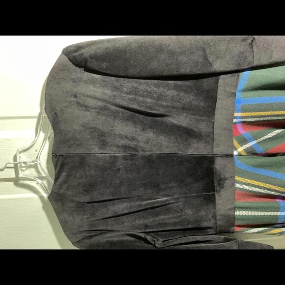 Vintage Wool Black Velour and  Green Tartan Plaid Dress full circle skirt Medium - Picture 8 of 8